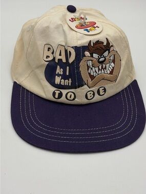 Looney Tunes White & Navy Taz 'Bad As I Want To Be' Baseball Hat Vintage